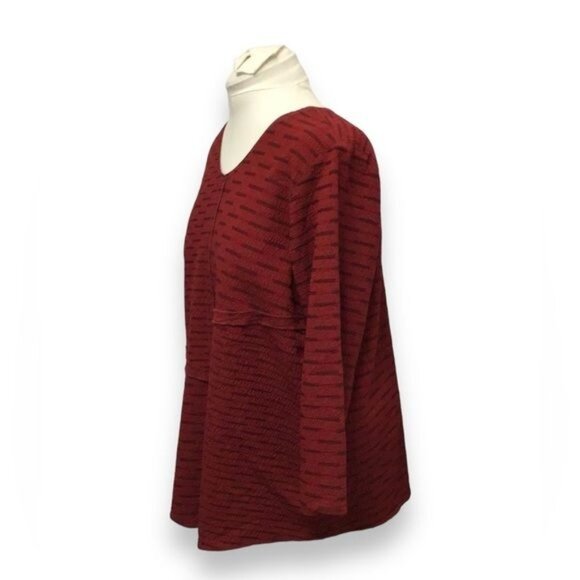 Habitat Women’s Red & Black Striped Tunic Textured Knit V-Neck Top Lagenlook M - Picture 2 of 7